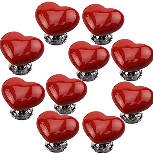 Venus valink 10 Piezas 38mm Tirador, Vintage Forma Corazón Cerámica Pomos Puerta, Armario Cajón Cocina Caja Papelera Persianas Baño Muebles del Hogar Decoración Tiradores - Rojo