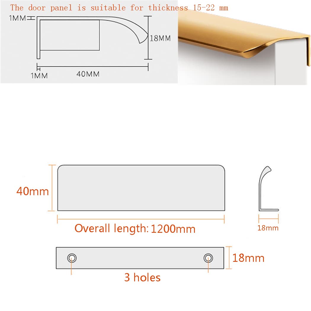 Tiradores ocultos, Tiradores Ocultos Pomo De Puerta Invisible Armario Cocina Tirador Borde Dedo Muebles Pomos Dorados 2 Piezas(Overall length 1200mm)
