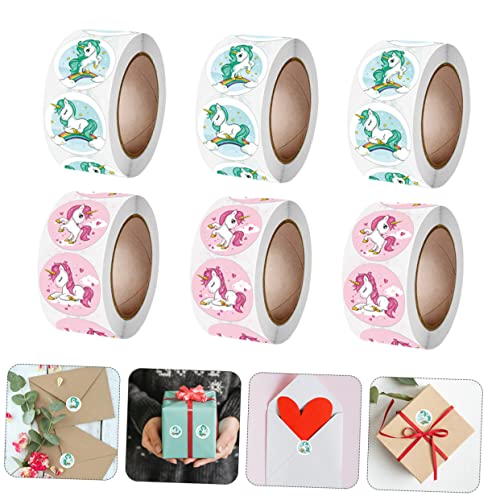 Ciieeo 6 Rolls Unicorn Stickers Round Labels Wedding Decoration Christmas Decor Sealing Gift Packaging Labels Candy Bag Decals Craft Decorative Sticker Unicorn Pattern Gift Sealing Decor #TOP6