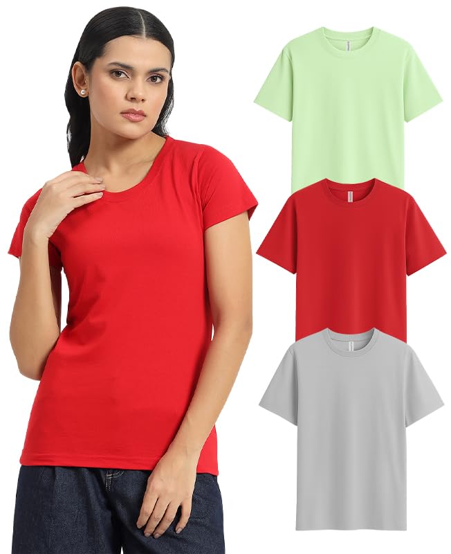 Image of Sleepynuts Women's Plain Round Neck Regular Fit Half Sleeve Cotton T Shirt