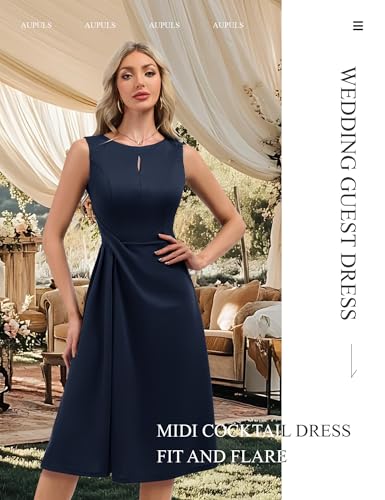 Aupuls Midi Wedding Guest Dresses for Women 2025 Cut Out A Line Formal Cocktail Dress for Gowns and Evening2