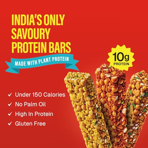 Image of PHAB Bhel Protein Bar - Assorted Protein bar with Pack of 3 Flavours | OG Bhel, Peri Peri, Podi Curry Leaf | Savoury Roasted Snack Bars | 10g Protein Each, <150 Cal, Gluten-Free, No Palm Oil | (Pack of 6x35g)