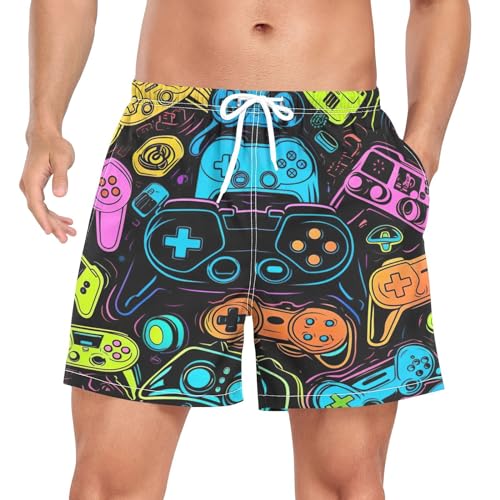 Colorful Video Game Controllers Mens Swim Trunks, 4.7