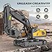 ADTHLIER Remote Control Excavator (11-Channel), Dump Truck, Bulldozer, Loader (9-Channel), 2.4GHz Remote Control Construction Vehicles, Metal Construction, with Cool Lights and Sound Effects, 4-Pack