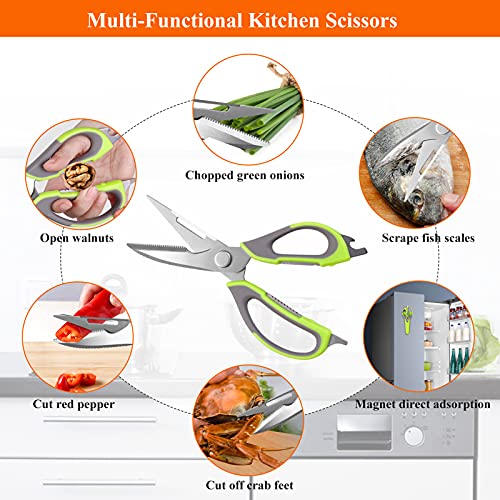 Kitchen Shears, Yangmei Kitchen Scissors Heavy Duty Meat Scissors, Dishwasher Safe Multipurpose Stainless Steel Sharp Utility Food Scissors For Chicken, Poultry, Fish, Herb, 2-Pack(Green) #TOP3