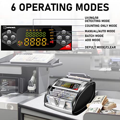 Bill Counter Machine Money Counter Machine With Counterfeit Bill Detector(Uv/Mg/Ir/Dbl/Hlf/Chn), Cash Counter With Led Display, Portable Bill Counting Machine Hidden Handle, 6 Modes, Fast Counting #TOP3
