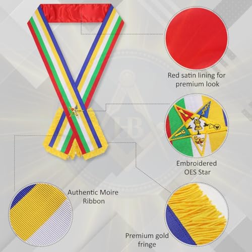 Masonic Order of Eastern Star OES 5-Color Reversible Sash Set with Gloves & Embroidered Patches – Double-Sided Regalia Collar with Fringe, White Gloves & 4 OES Badges by HUNAIN BUTT - Used condition - Image 2