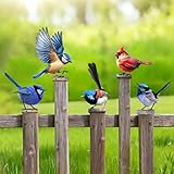 TZQFROCE Gartendeko Bemalte Vogel 5 Stück Vögel Gartenstecker Deko Gartendeko Für Draußen Metall Bunt Bemalte 2D Vogel Baumstecker für Gartendekoration Holz Zaunfiguren Frühling Bäume Deko