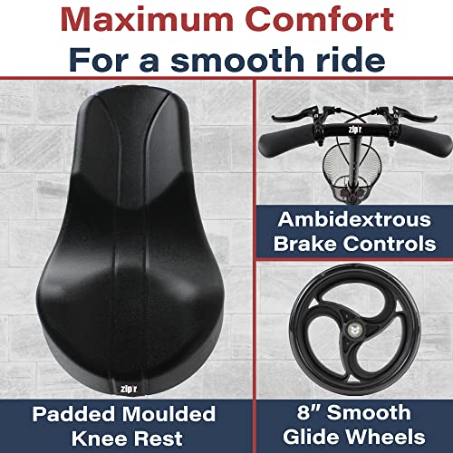 Zipr Pathfinder Folding Knee Scooter - Height Adjustable Knee Scooter - Medical Knee Scooter For Broken Foot & Ankle - Knee Walker With Removable Basket - Ambidextrous Dual Braking Knee Crutch #TOP2