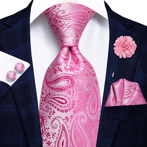Image of Hi-Tie Men's Silk Ties Formal Woven Classic Necktie Pocket Square Cufflinks Lapel Pin Set Wedding Business