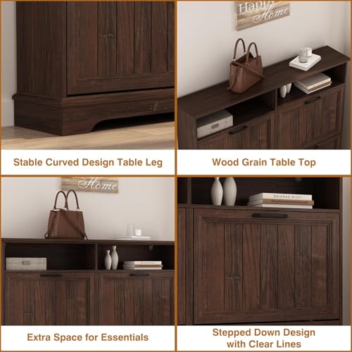 Image of Hidden Shoe Storage Cabinet with 4 Flip Drawers & Open Storage