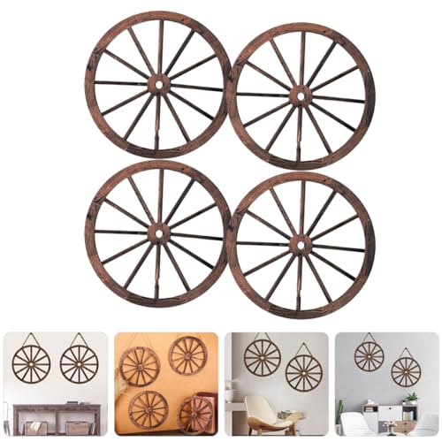 Décorations murales légères et solides en bois de roue vintage marron Veemoon - 7