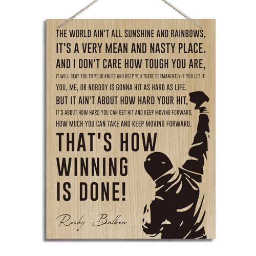 ZPPRJF Rocky Balboa Movie Inspiring Quotes Wood Sign, Rustic Home Wall Decor, 20x26cm