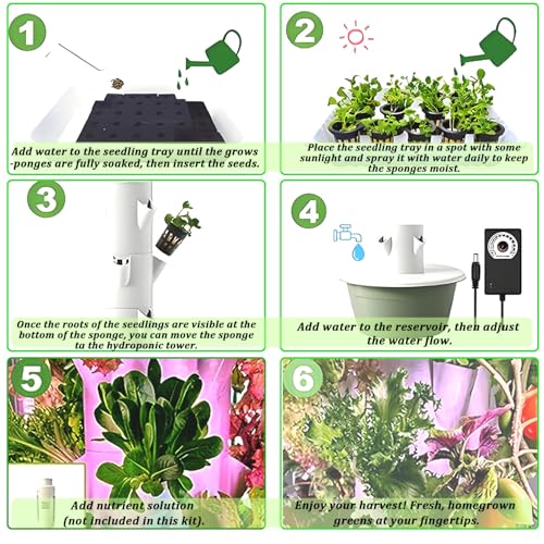 Zestaw ogrodowy Indoor Hydroponics Tower z diodą LED Grow Lights, Pump & Water Tank, pionowa doniczka do warzyw Ziół, 9-warstwowy system bezglebowy do domowego mieszkania balkonowego