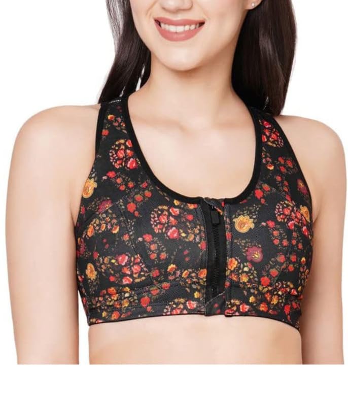 inner sense Plus Size Sports Bra Made with Bamboo I Medium Impact Adjustable Padded Bra I Full Coverage Innerwear for Women with Front Zip Closure and Racerback Design-picture-50