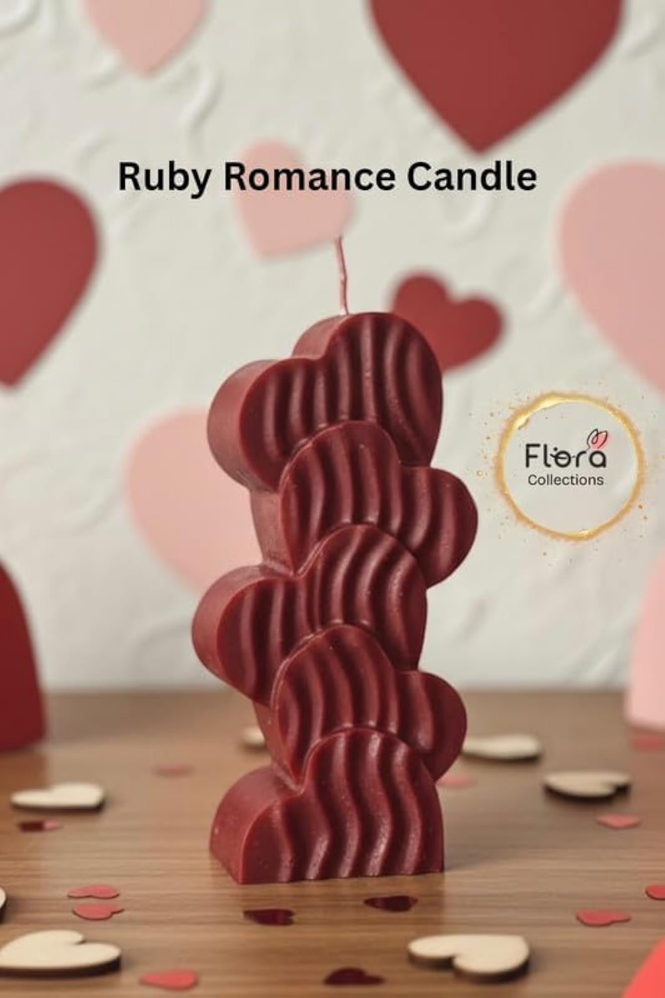 Ruby Romance Heart Pillar Candle, Handmade Soy & Beeswax Blend