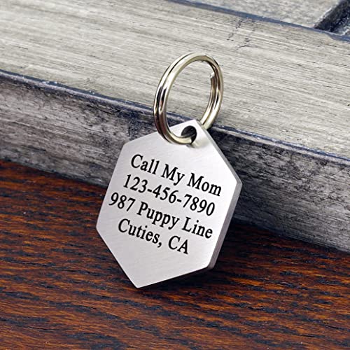 Ultra Joys Personalized Dog and Cat Tags - Stainless Steel, Hexagon Mountain Design, Silver Small, Custom Engraving Front and Back - Thumbnail 2