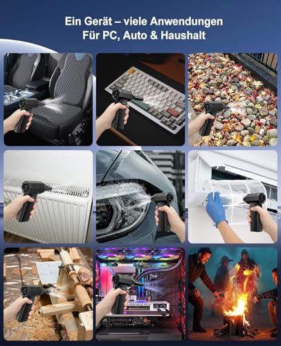 LUXSOLIS X3 Mini Turbo Fan Elektrischer Staubbläser Akku – Druckluftspray-Ersatz für PC Tastatur, 110000 U/min, 3 Stufen, 150 g Winddruck, USB-C, 4 Düsen