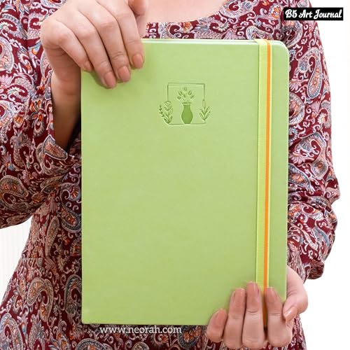 Image of NEORAH - B5 - ART JOURNAL |200Gsm Dotgrid Notebook |160 Pages(25.0 x 17.5 cm) | Lay Flat |HardCover Bullet - Journal |3 Bookmarks |Elastic Closure| Inner BackPocket | Ideal-Bujo,Drawing (LIGHT GREEN)