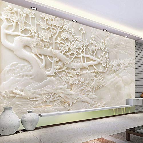Abihua Mural Custom 3D Photo Wallpaper Murales Imitación Blanco Jade Talla Ciruela Decoración De Interiores Mural Wallpaper Para La Sala De Estar Sofá 500Cm X 300Cm