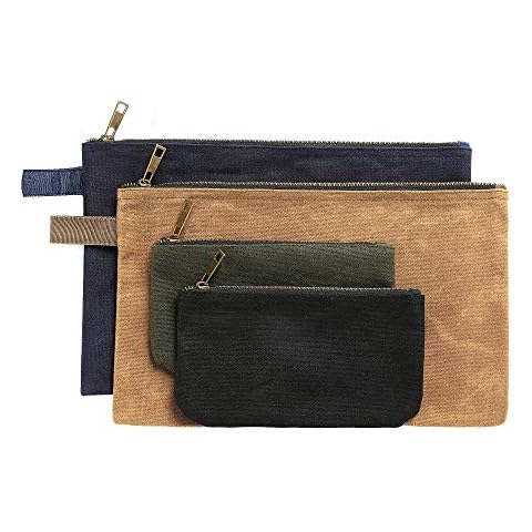 4-Pack 16oz Waxed Canvas Tool Bags, Water Resistant Tools Organizer Pouch, Portable 2 Sizes Tool Bag (Black,Khaki,Navy,ArmyGreen) Cover