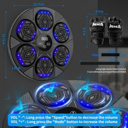 2025Upgrade Music Boxing Machine : Bluetooth Smart BoxingTraineing Machine with Boxing Gloves, with LED Electronic Wall Mounted,Boxing Target Workout Equipment for Home, Office, Gym for Adults Kids - Thumbnail 6