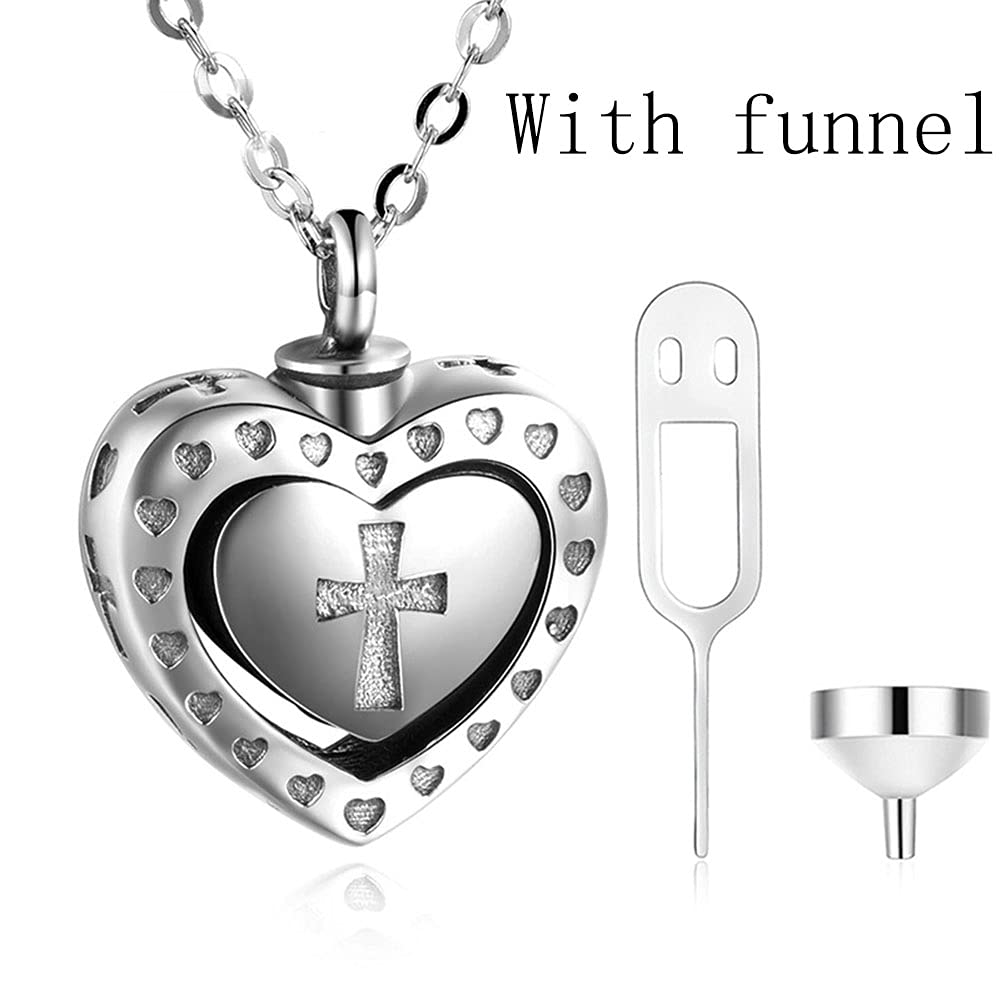 Herzförmige Urne Halskette 925 Sterling Silber Kreuz Religiöse Diamanten personalisierte Ur-Halskette Esche Liebe Memorial Schmuck Geschenk