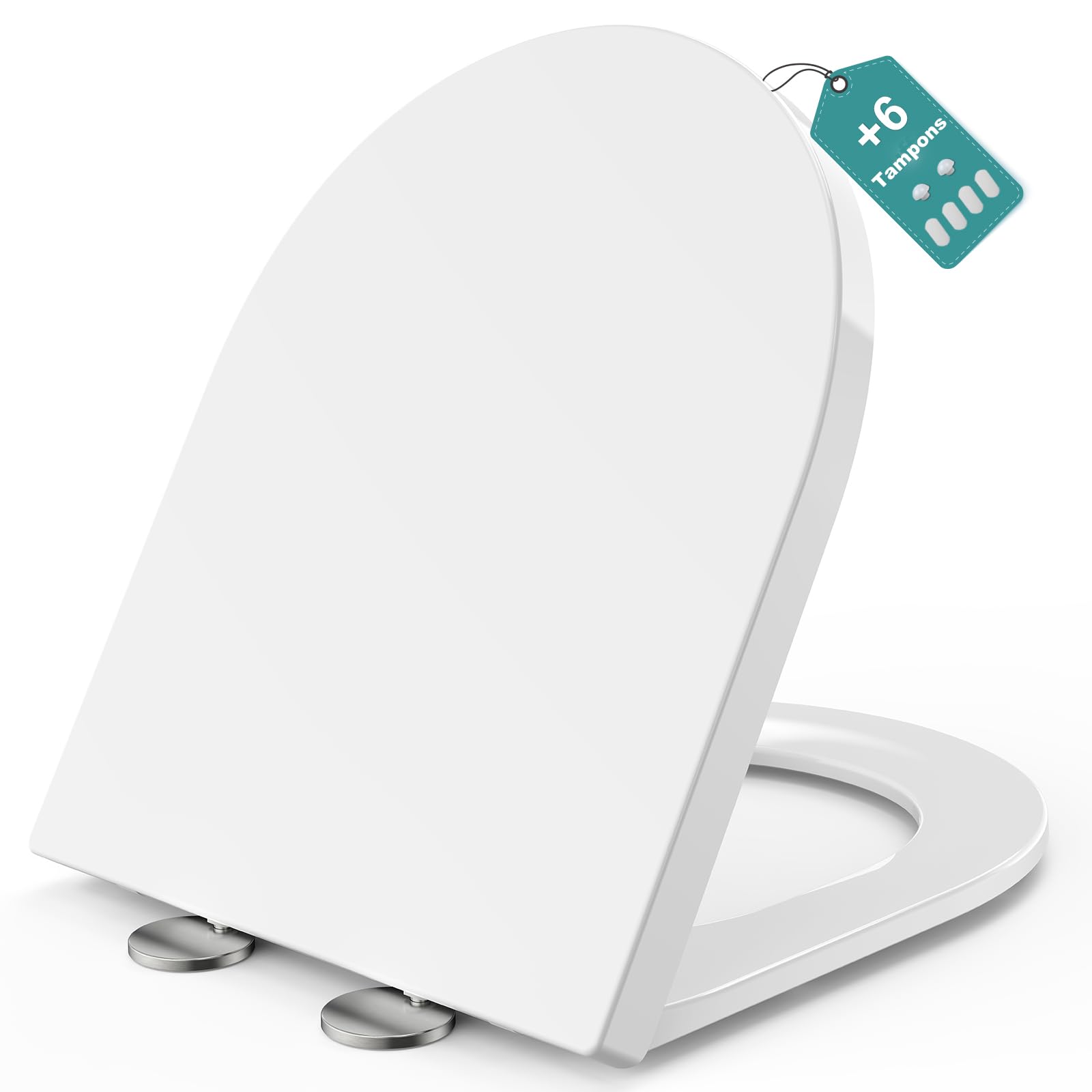 Abattant de WC avec système d'abaissement automatique, 430 x 360 mm, court en D, siège de toilette en forme de D, blanc, lunette de WC Soft Close