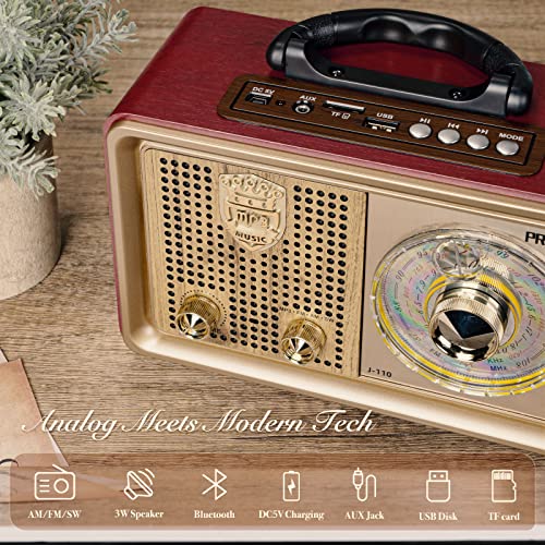 Prunus J110 Retro Radio Bluetooth Speaker Portable Am Fm Shortwave Radio Transistor Battery Operated Vintage Radio With 3-Way Power Sources, Enhanced Bass, Aux Tf Card Usb Disk Mp3 Player For Gift #TOP1