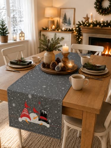 KAMACA Tischläufer 40x140 cm Schneemänner Stickerei Weihnachten Winter Deko – Ansicht 3