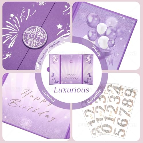 Image of Puple Gold Birthday Party Decorations,18 inch x 12 inch Creative Birthday Decorations Guest Sign in Book Alternative, for Men and Women of All Ages, Happy Birthday Party Supplies