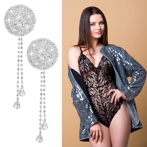 Image of Rhinestone Tassel Nipple Pasties,Nipple Tassels Women Boobie Tassels Rhinestone Pasties Nipples Cover for Women