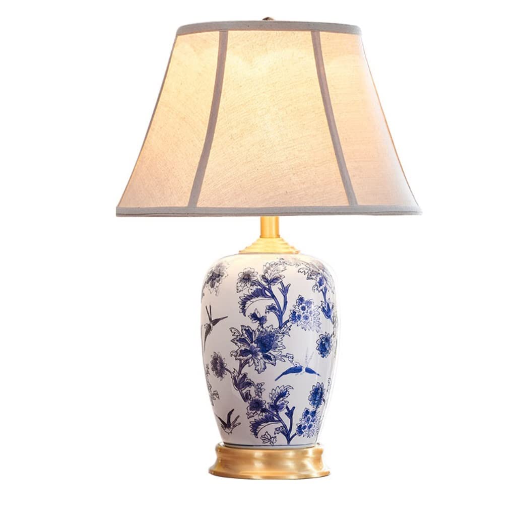 asdchZen Table Lamp Table Lamps For Living Room Ceramic Table Lamp Chinese Brass Nightstand Lamp For Bedroom Living Room Living Room Office Bedside Lamps Lamp For Bedroom-Remote C,Push Button Switch