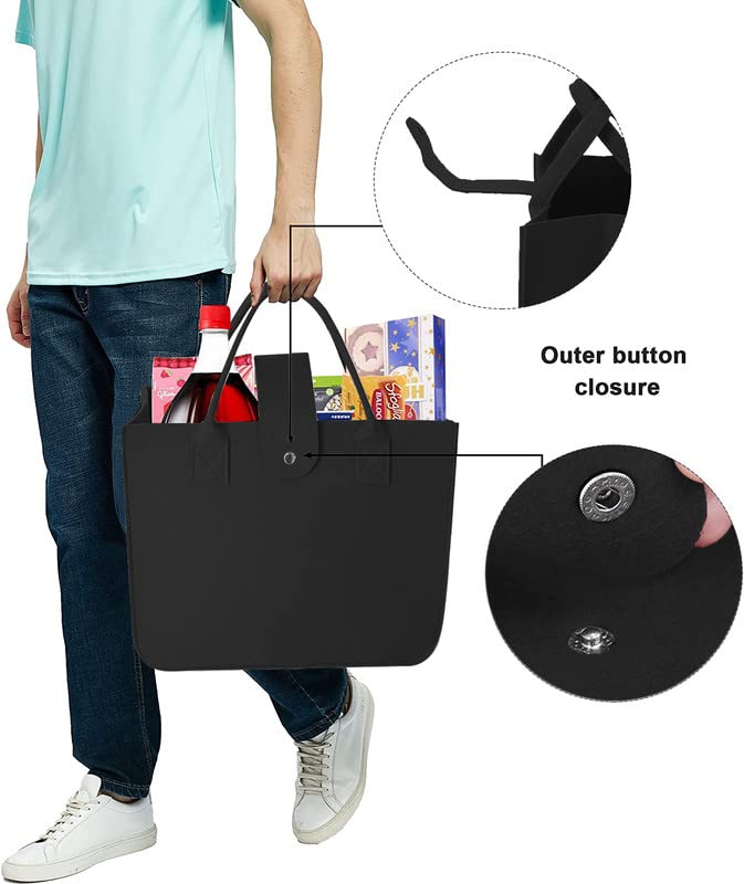 Image of Felt Fabric Reusable Shopping Bag with Handle & Button Closure for Grocery, School, Beach, Travel, Study, Gym, Gifts | Size - 30x34.5x17.8cm