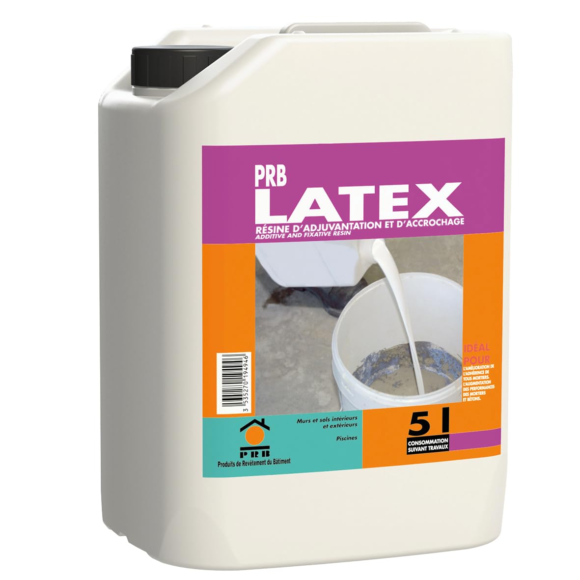 Résine d’Adjuvantation et d’Accrochage Latex 5L - Améliore Adhérence et Résistance des Mortiers - Additif Polyvalent Intérieur/Extérieur
