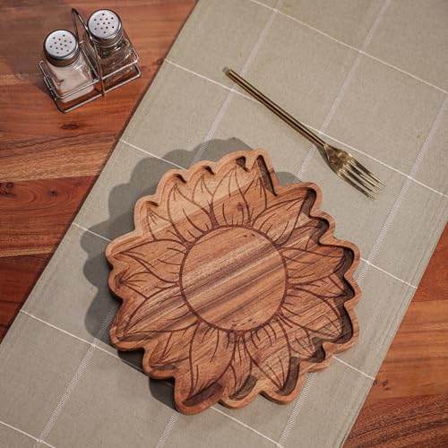 Image of Acacia Wood Serving Platter - Natural Wooden Tray for Cheese, and Bread - Eco-Friendly, Rustic Design