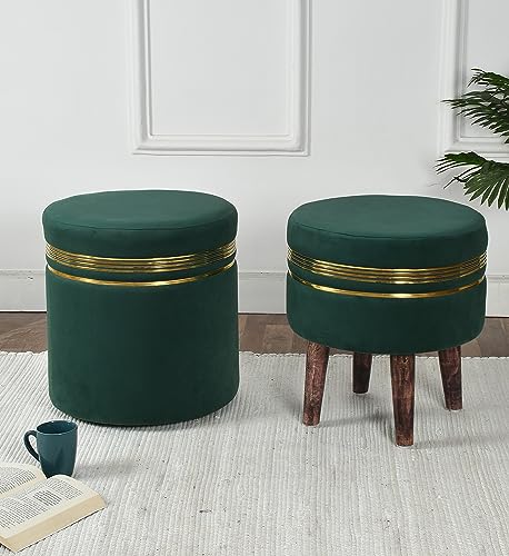 Image of NACIA Wooden Ottoman Stool for Living Room, Ottoman pouffes for Sitting, Puffy Chair Bench for Home Decor, Ottoman & Stools, Footrest Pouf Foot Stool for Office Room Decor, (16 inchx16 inchx17 inch, Green)