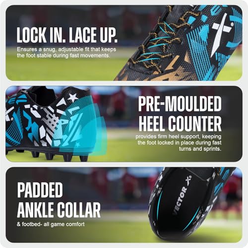 Image of Vector X Fire Soccer Football Shoes Studs with Synthetic Leather Fully Embossed Upper Sports Footwear|Comfortable Lightweight|TPU Sole Double Colour Premoulded Heel Shoe for Adult, Men & Boys