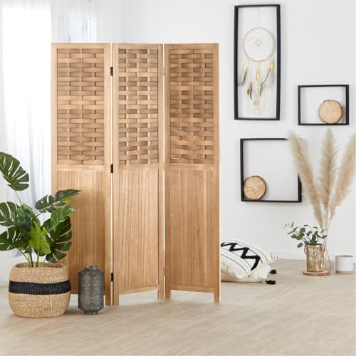 Homestyle4u 2019, Paravent Raumteiler Holz Hell Braun 3 teilig Rattan...