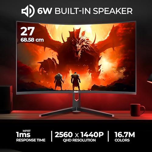 Image of Foxin Phantom Pro 27 inch (68.58 cm) 1500R Curved Gaming Monitor, QHD 2560x1440p, 300Nits, 200Hz, 1ms, Adaptive Sync | sRGB | 2 x DP, 2 x HDMI & AUD Ports | RGB Backlight, Built-in Speakers | Black
