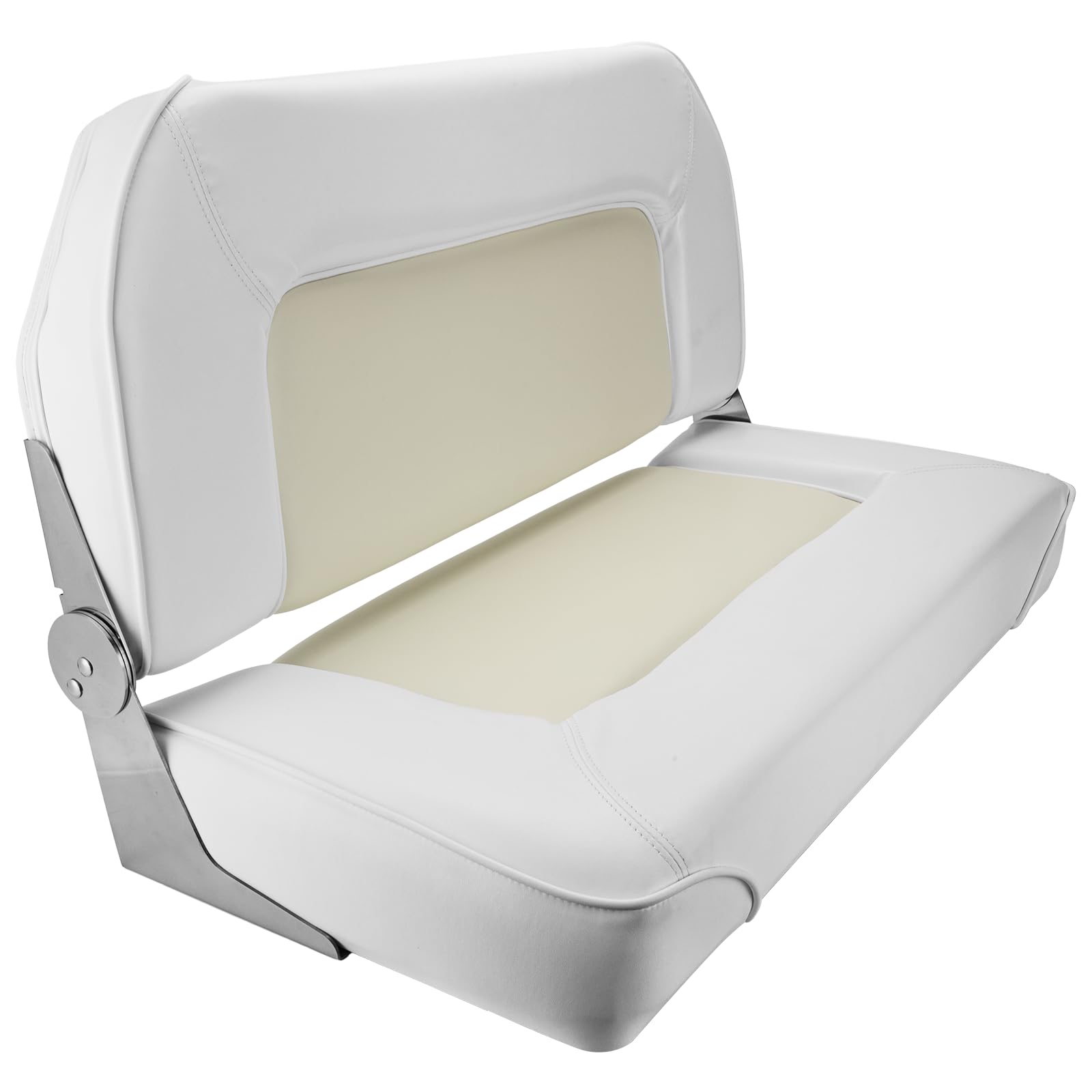 Photo 1 of TeBaisea Double Boat Folding Seat,Folding Rear Bench Seat Waterproof Low-Back Boat Seat for T-Top, Fishing Bass Boat, (White and Beige)