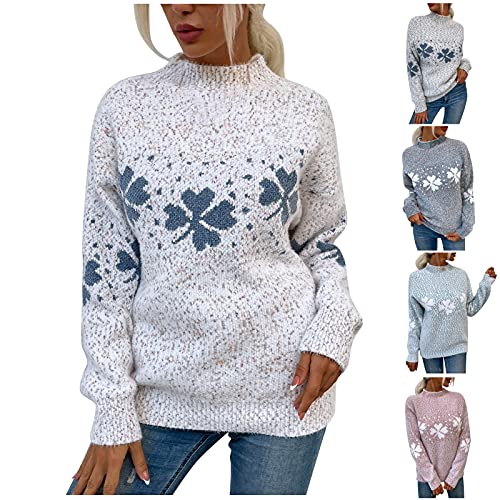 Womens Cardigan Print Women's Half High Neck Stripe Sweater Color Block Long Sleeve Snowflake Knit Loose Jumper Tops Sweater Women Cardigan - Afbeelding 5