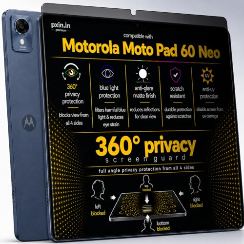 Image of Pxin 360 Pro Privacy Screen guard compatible with Motorola Moto Pad 60 Neo | Anti Glare | Anti UV | Anti Blue | Anti Reflection | Privacy Filter | Unbreakable Build