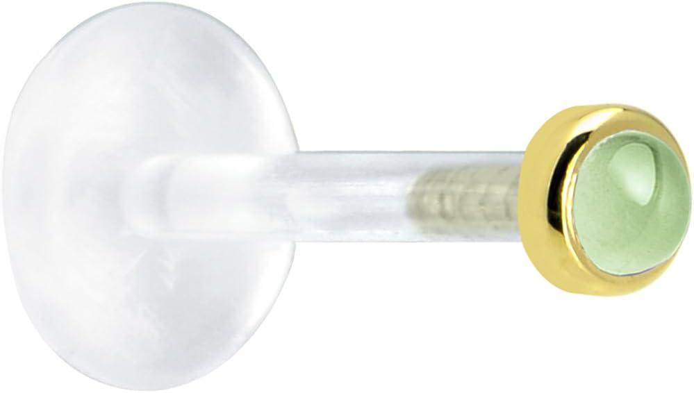 Body Candy Solid 14k Yellow Gold 2mm Genuine Peridot Bioplast Push in Labret 16 Gauge 5/16"