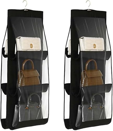 Miniatura 3 de kamuavni Paquete de 2 organizadores para colgar bolsos, tela gruesa no tejida + bolsillos de PVC, organizador para colgar bolsos, organizador de