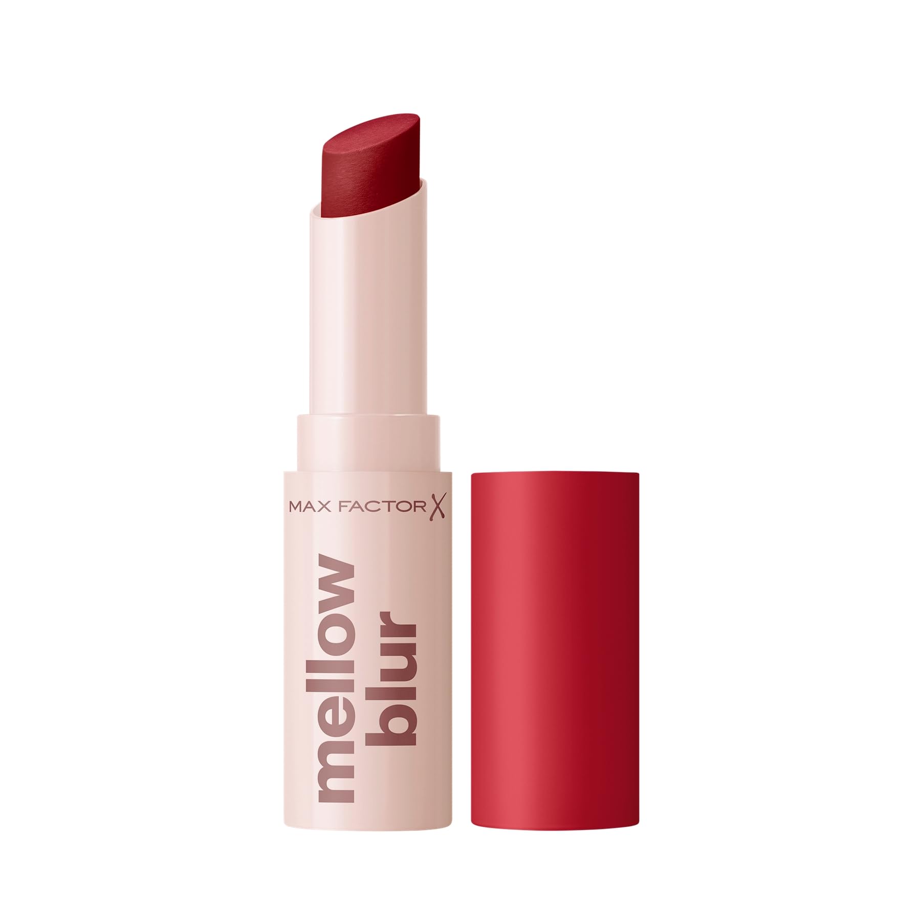 Max Factor Mellow Blur Lipstick, 40 Cashmere Cherry, Lipstick, Soft-Blurring, Instant Blur, Pillow-Soft Lips, Buildable, Soft-Matte Pigment, 3.5g