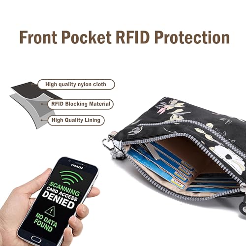 Image of Small Wristlet Wallets for Women Nylon RFID Cross body bag | Cell Phone Purse with Built-In Card Slots for Daily Outings