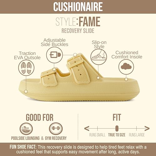 Image of CUSHIONAIRE Fame Pillow Recovery Sandals for Women, Adjustable Double Buckle Waterproof EVA Cloud Slides for Women