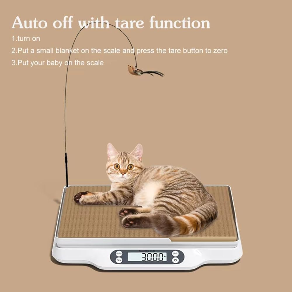 Bilancia per alimenti LCD multifunzione, bilancia digitale per piccoli animali, bilancia per animali domestici con piano per graffiare i gatti, capacità fino a 66 libbre, misurazione accurata, lunghez