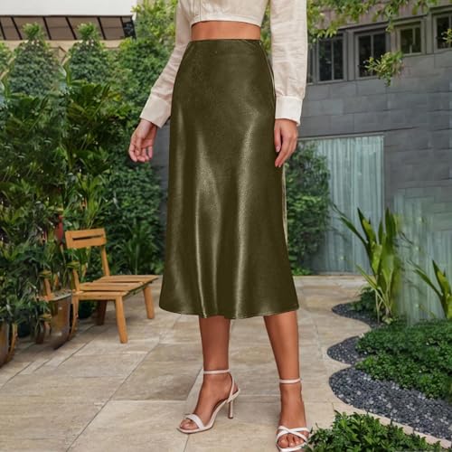 Women's Satin A-Line Flared Skirt, Solid Color High Waist Elegant Midi Skirts Prom Party Fashion Clothes3